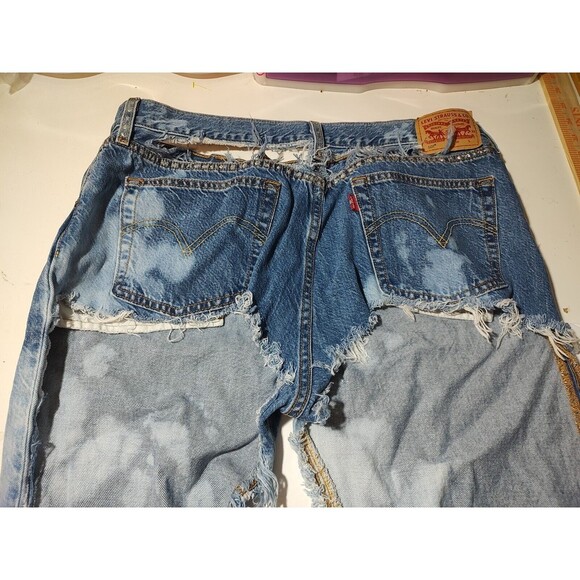 Denim Chaps Style 501 Levi Custom Cut Biker Jeans Distressed Custom VTG Hippie L - Picture 4 of 10
